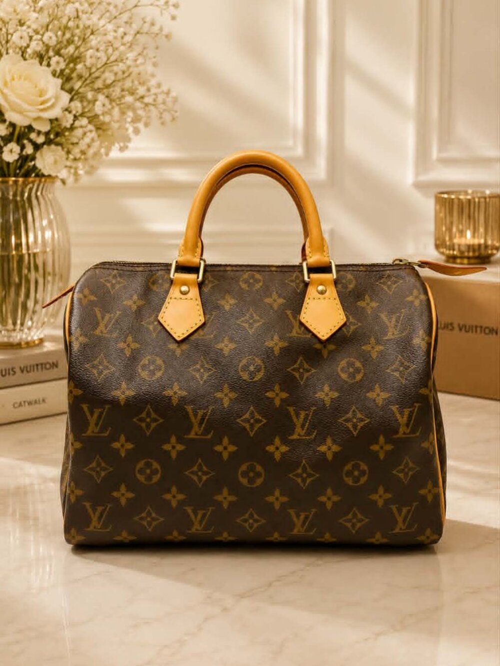 Authentic Louis Vuitton Speedy 30 Monogram Canvas Handbag Brown Satchel Classic